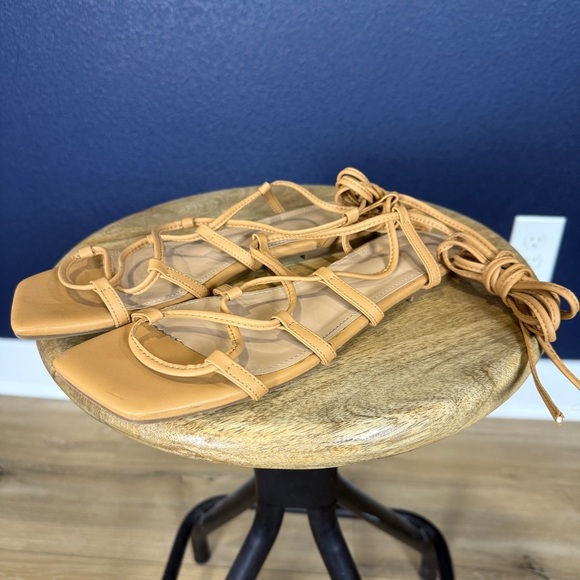 ZBY Lace up Square Toe Flat Gladiator Sandals with Ankle Wrap Strap, Size 9 - Picture 2 of 5